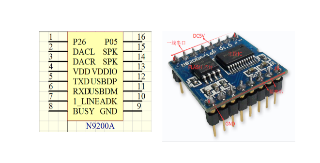 九芯N9200A语音MP3模块管脚图 九芯N9200A语音MP3模块管脚图